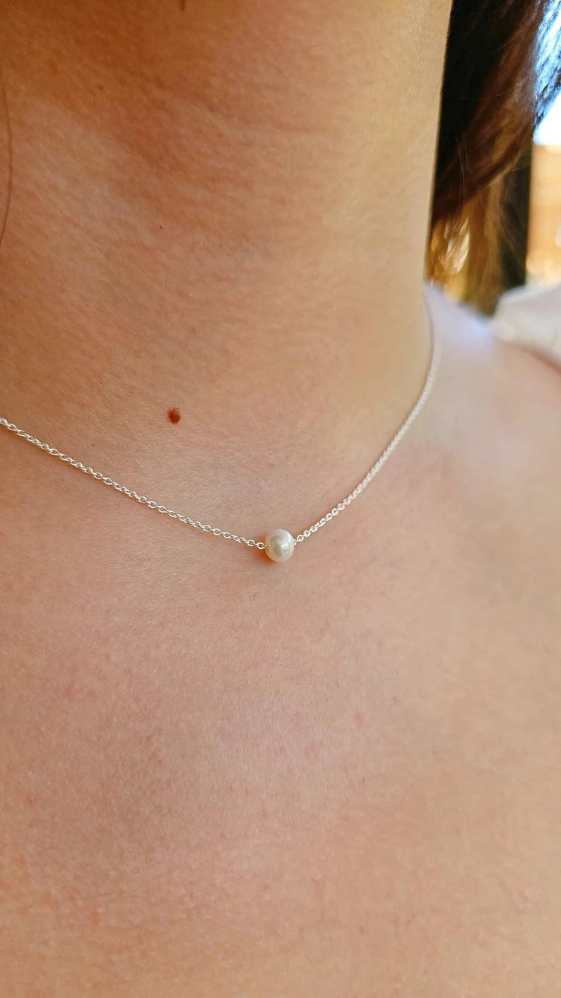 Sterling Silver Floating Natural Pearl Necklace - view 6