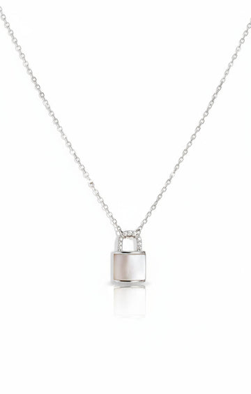 Sterling Silver 925 Mother of Pearl Lock Pendant Necklace