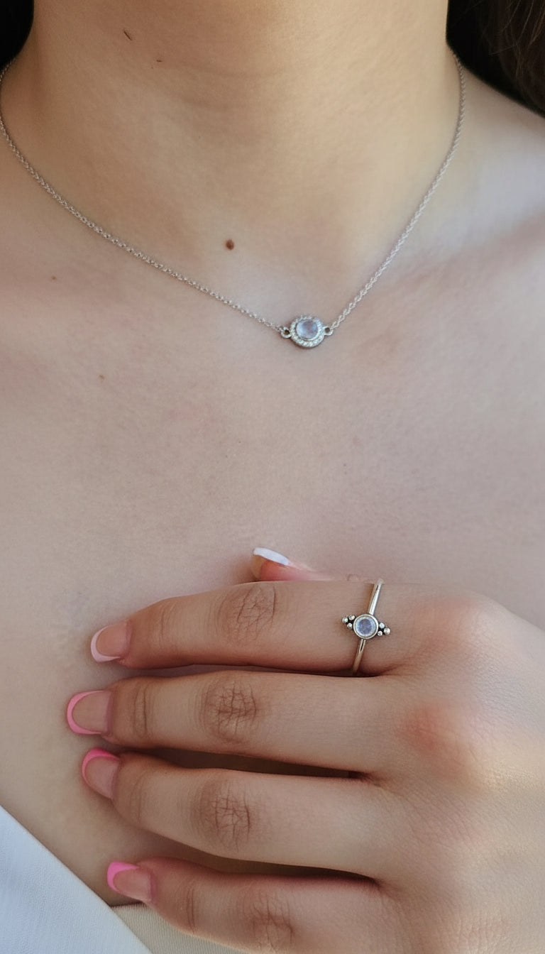 Sterling Silver Dainty Moonstone Pendant Necklace - view 4