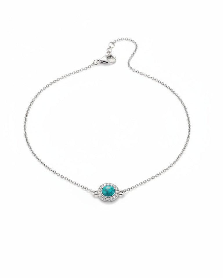Sterling Silver Halo Turquoise Adjustable Necklace - view 3