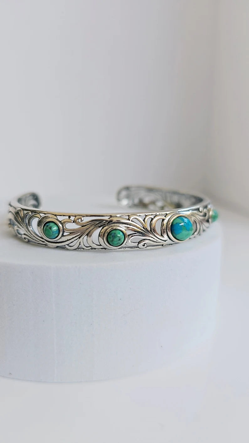 Sterling Silver Turquoise Cuff Bangle Bracelet - view 10