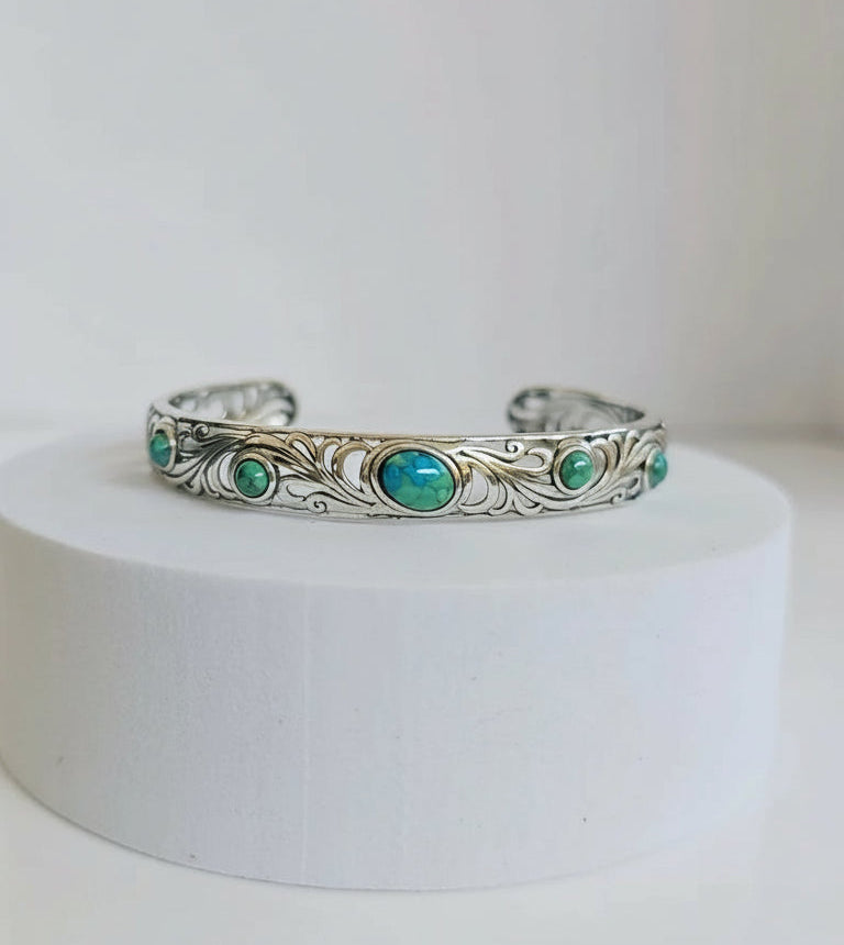 Sterling Silver Turquoise Cuff Bangle Bracelet - view 9