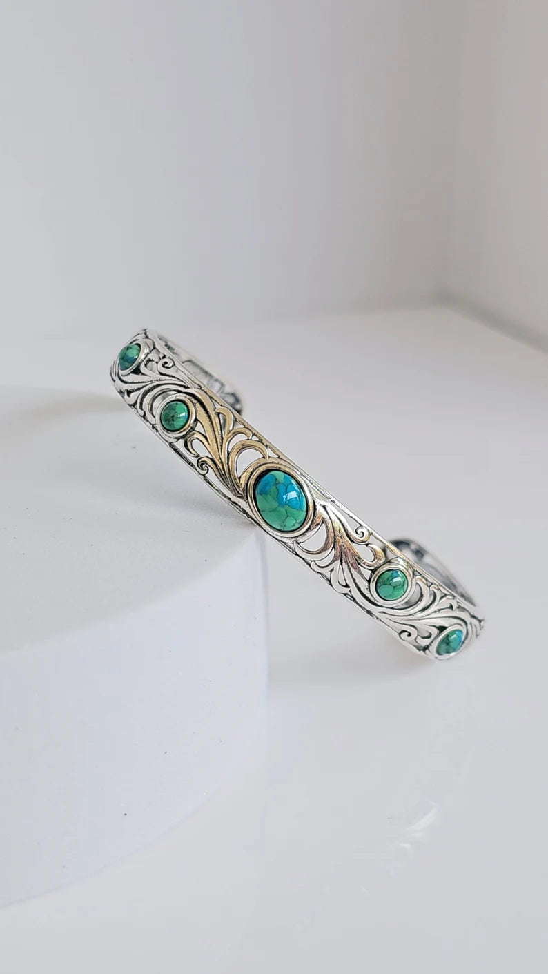 Sterling Silver Turquoise Cuff Bangle Bracelet - view 11