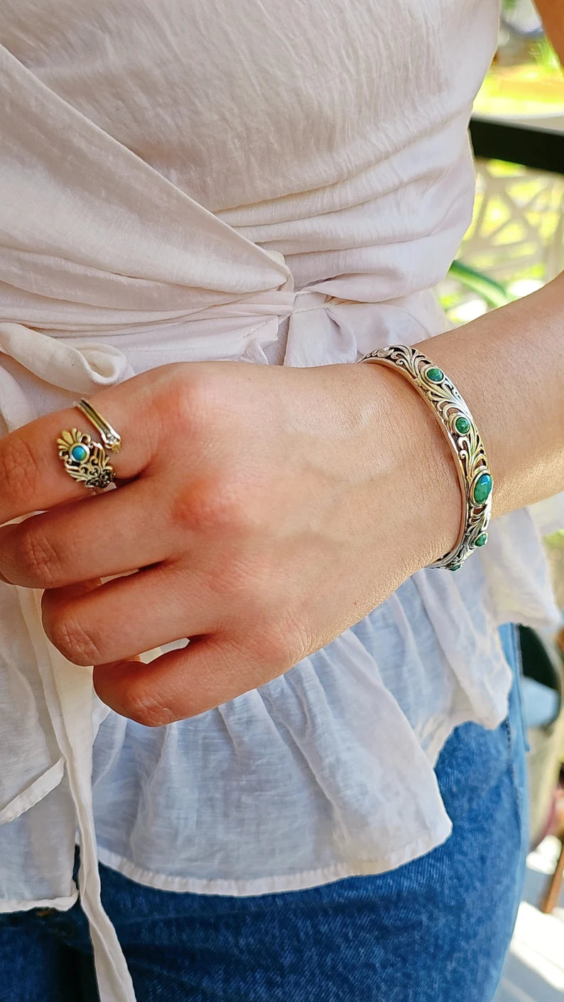 Sterling Silver Turquoise Cuff Bangle Bracelet - view 7