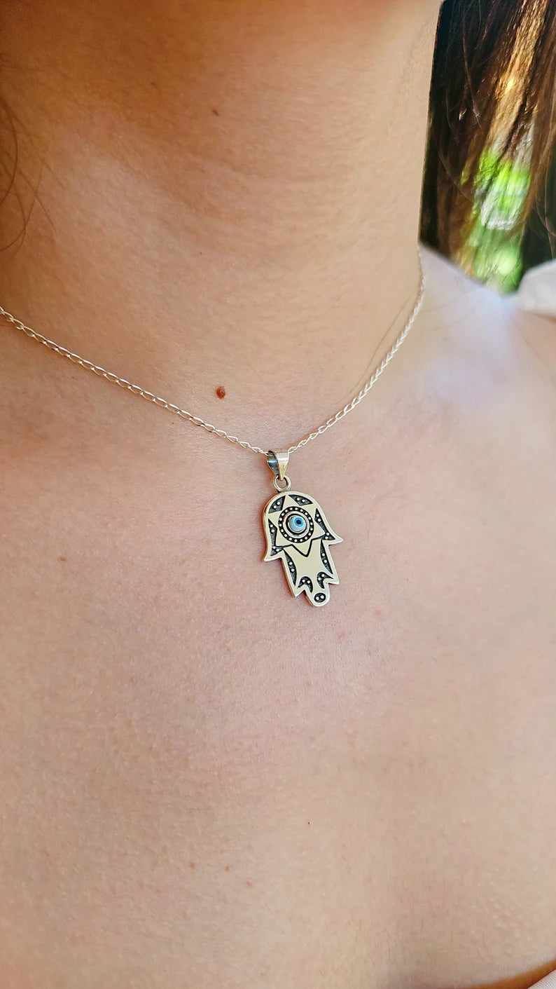 Sterling Silver Mother of Pearl Evil Eye Pendant Necklace - view 5