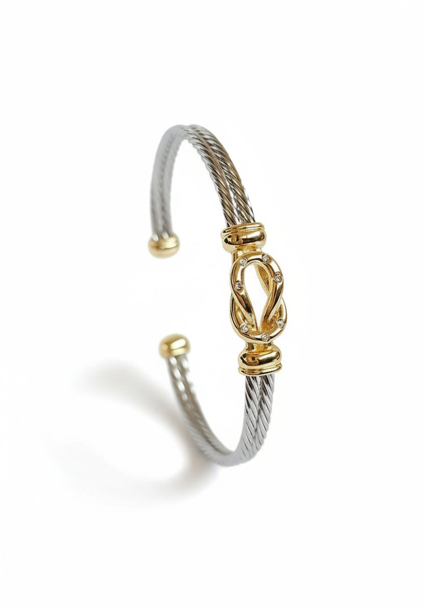 Reef Knot Gold Plated Cable Bangle Bracelet - view 2
