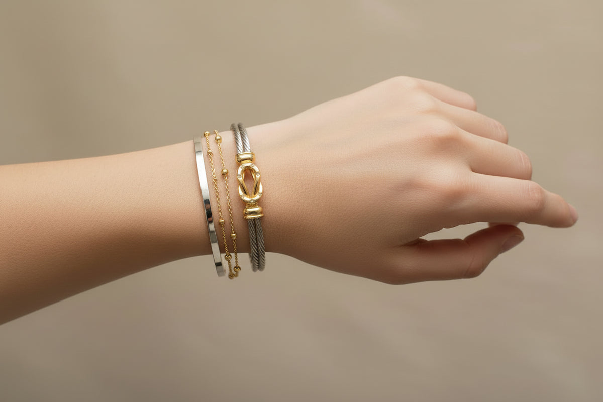 Reef Knot Gold Plated Cable Bangle Bracelet - view 3