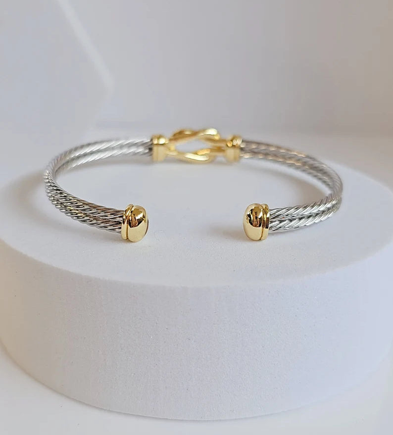 Reef Knot Gold Plated Cable Bangle Bracelet - view 4
