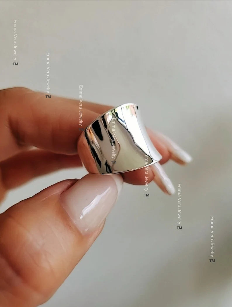 Sterling Silver Solid Bold Concave Ring - view 3