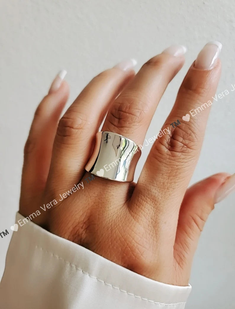 Sterling Silver Solid Bold Concave Ring