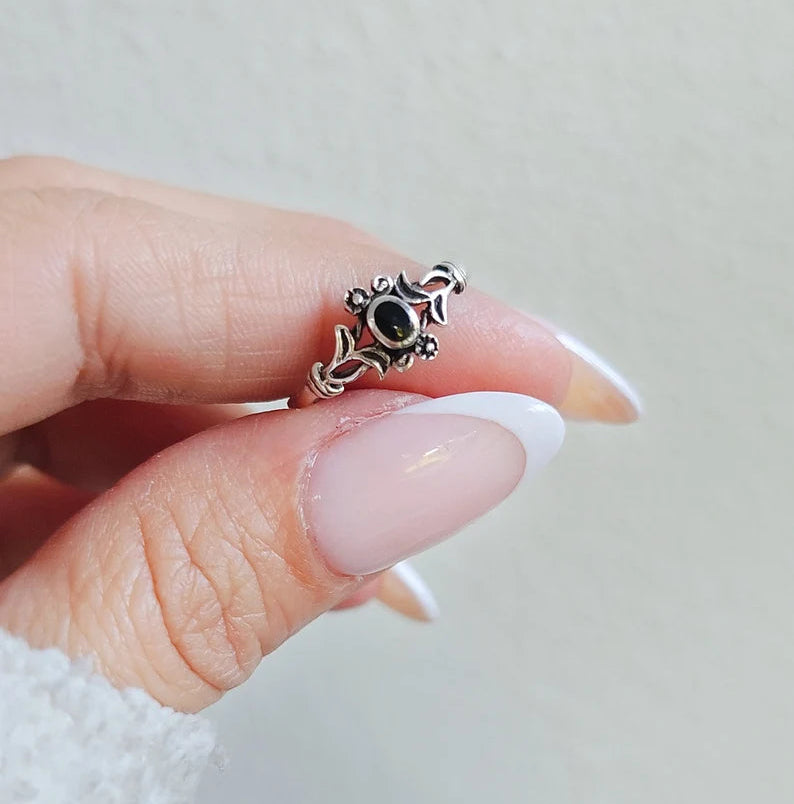 Sterling Silver Dainty Onyx Stone Ring - view 8