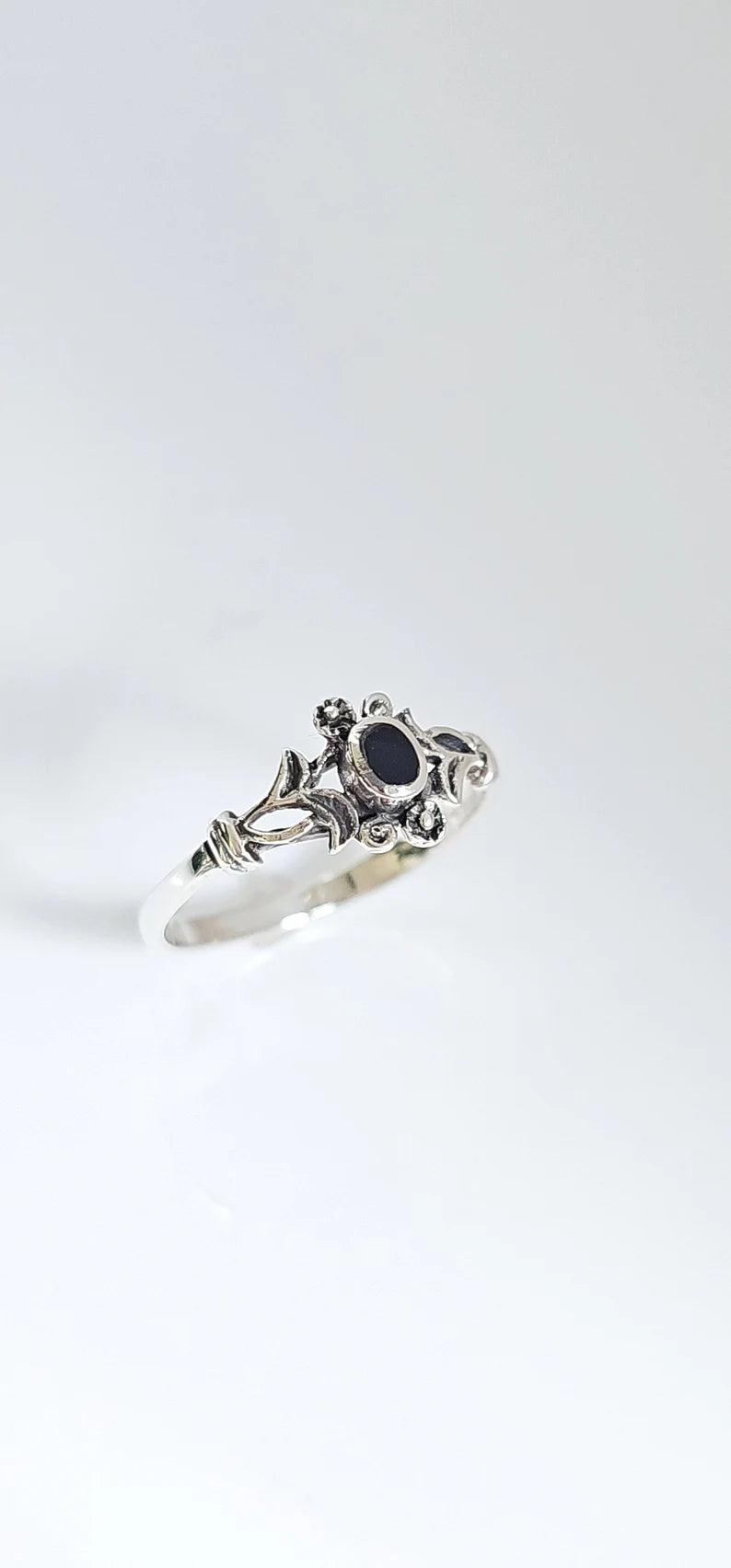 Sterling Silver Dainty Onyx Stone Ring - view 3