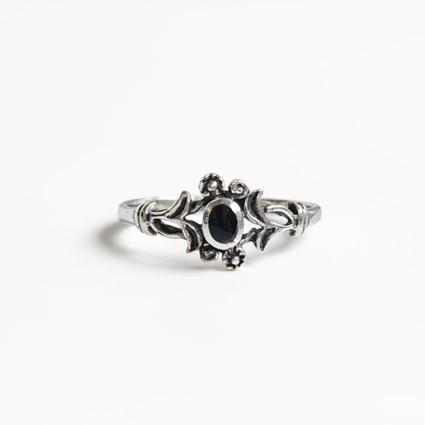 Sterling Silver Dainty Onyx Stone Ring