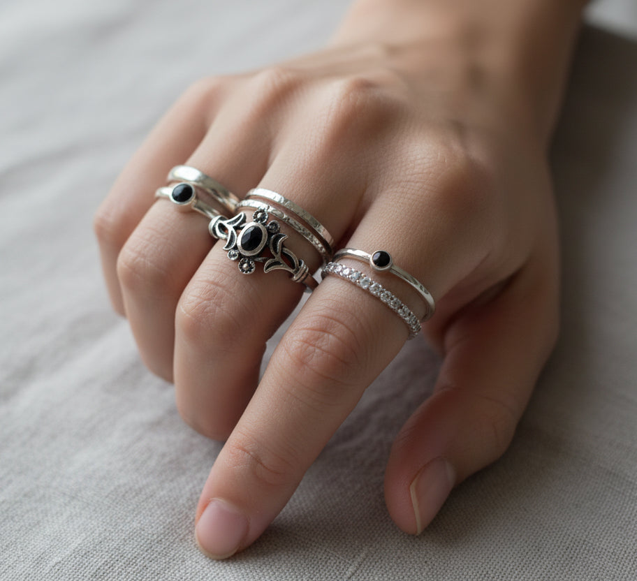 Sterling Silver Dainty Onyx Stone Ring - view 2