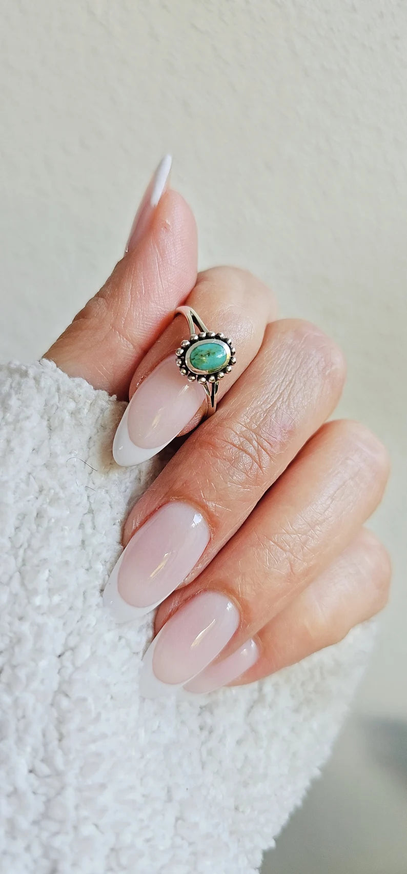 Sterling Silver Beaded Turquoise Bali Ring - view 4