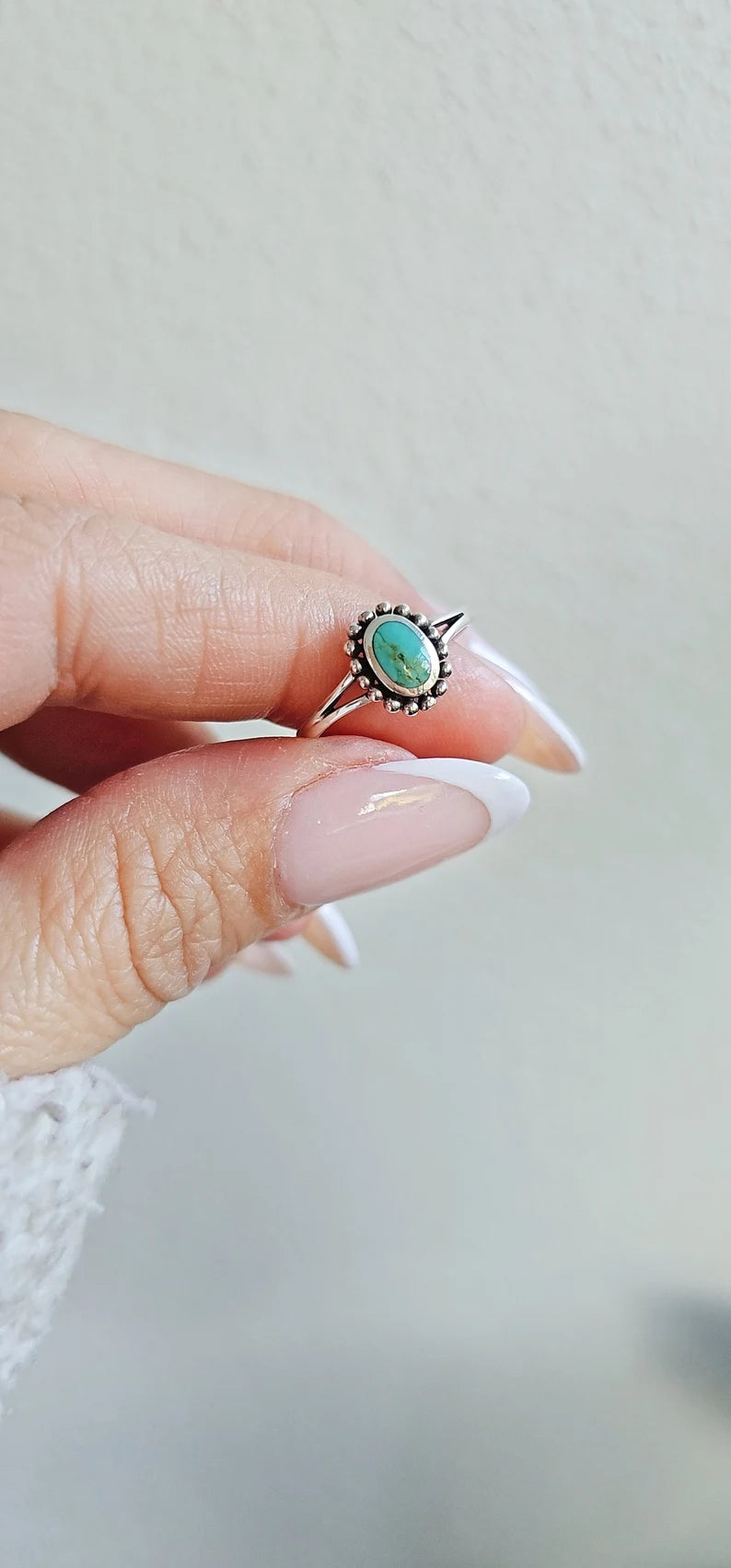 Sterling Silver Beaded Turquoise Bali Ring - view 8