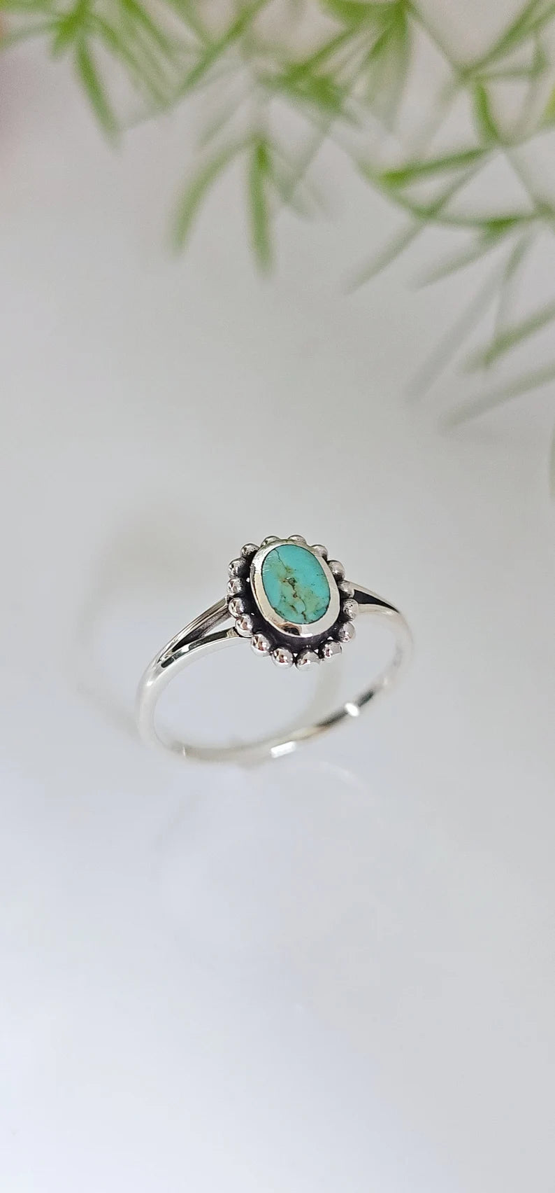 Sterling Silver Beaded Turquoise Bali Ring - view 6