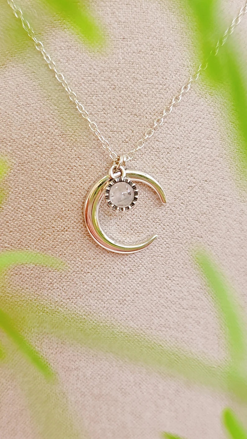 Sterling Silver Natural Moonstone Moon Chain Necklace - view 3