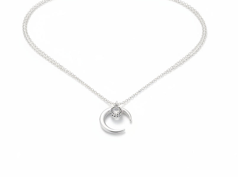 Sterling Silver Natural Moonstone Moon Chain Necklace