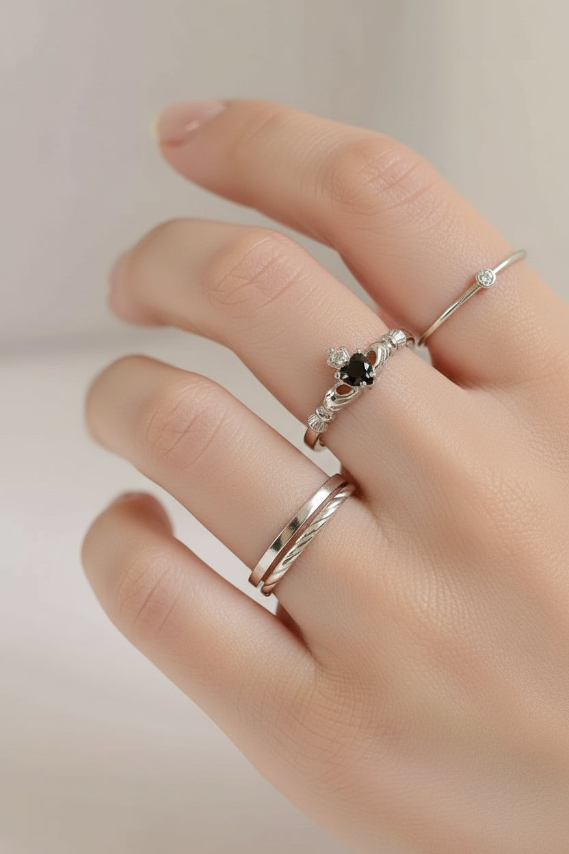 Sterling Silver Onyx Claddagh Ring - view 5