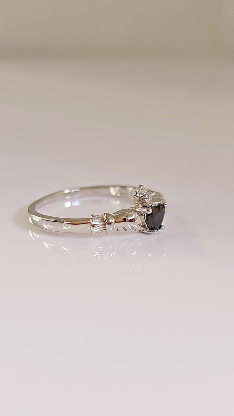 Sterling Silver Onyx Claddagh Ring - view 6