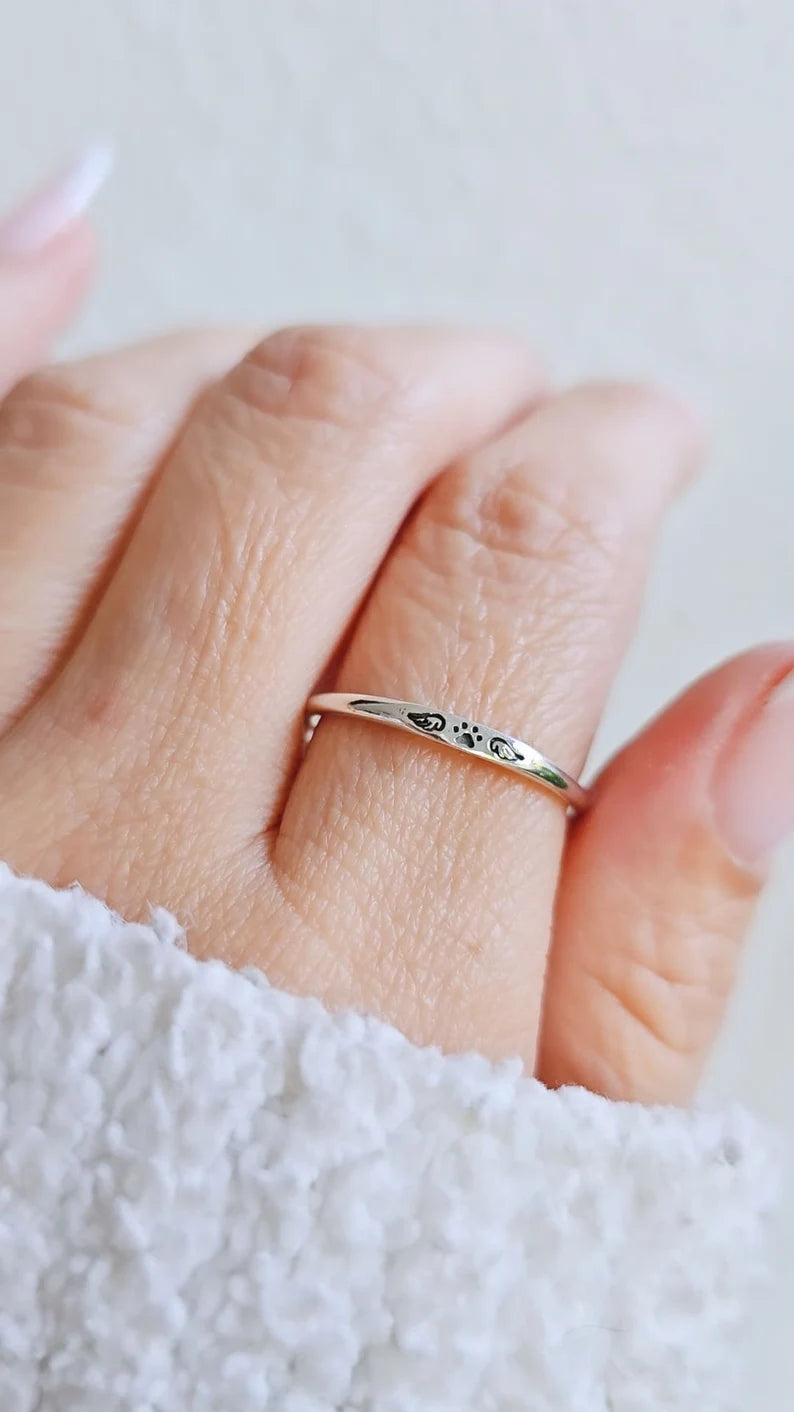 Sterling Silver Paw Angel Wings Ring - view 2