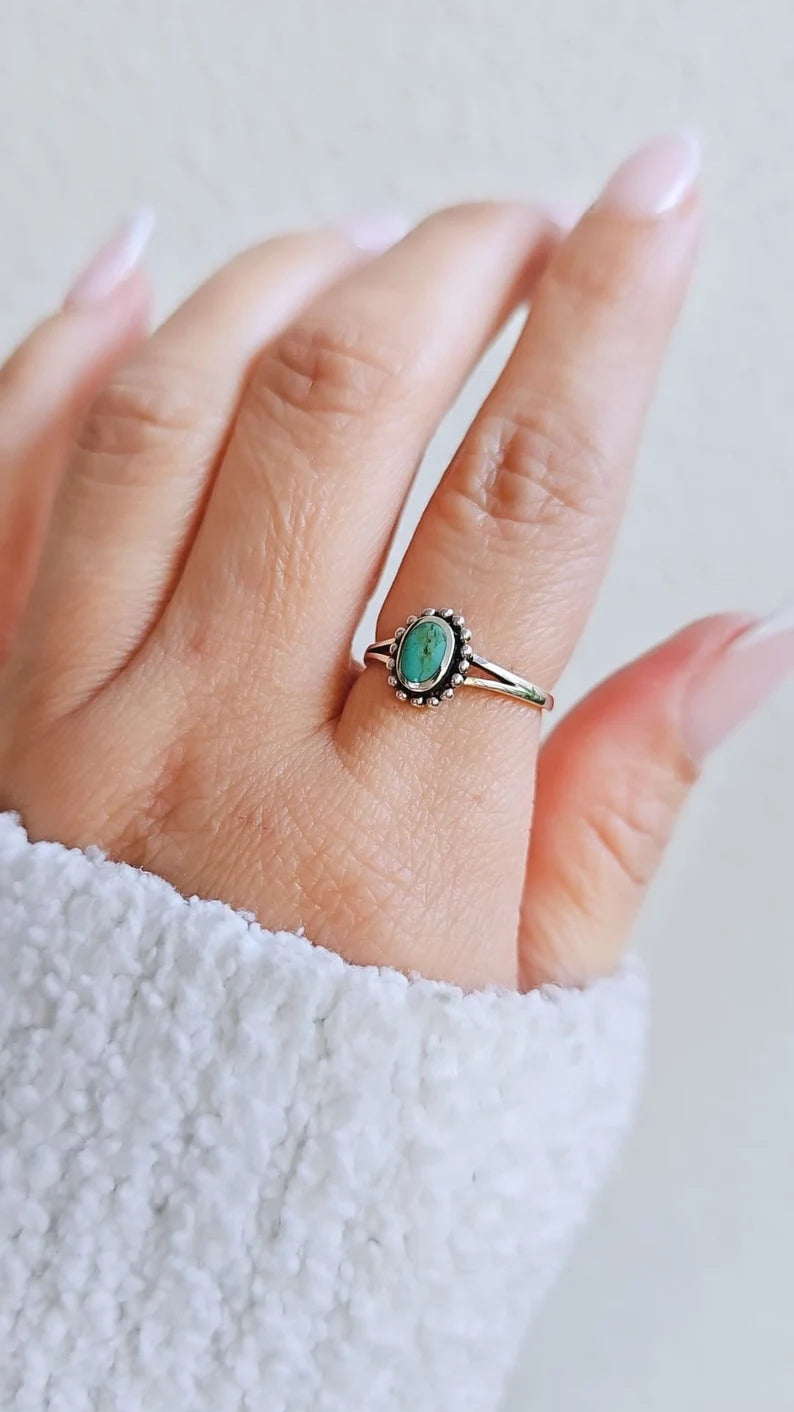 Sterling Silver Beaded Turquoise Bali Ring - view 2