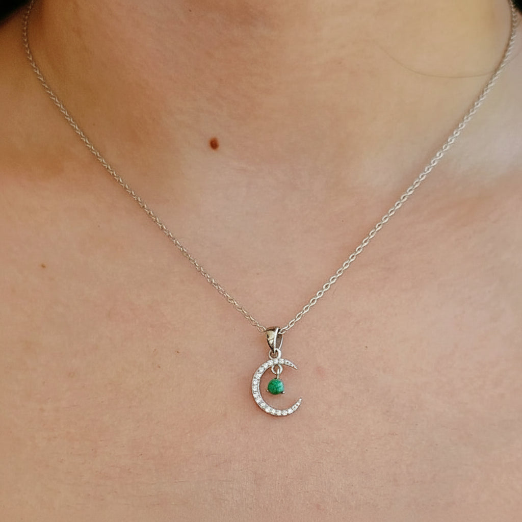 Sterling Silver Genuine Turquoise Moon Pendant Necklace - view 4