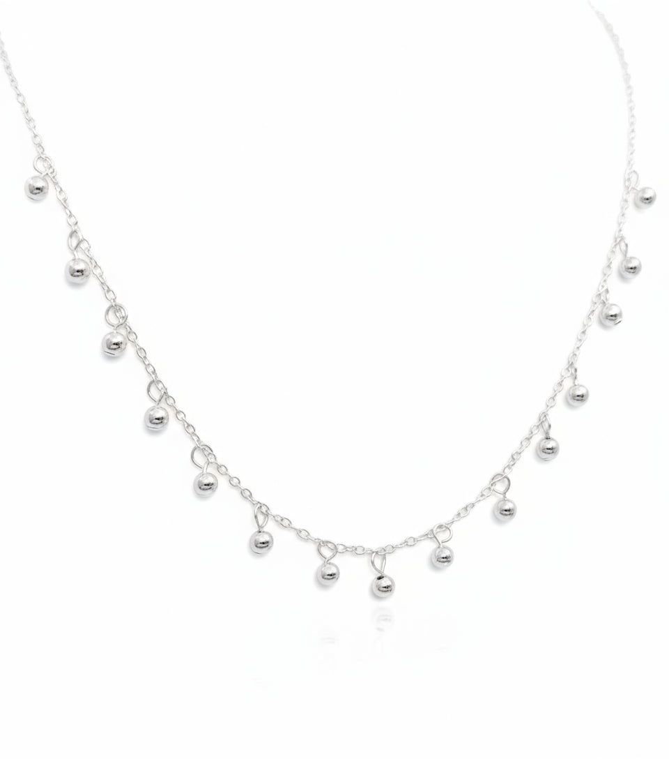 Sterling Silver Dangling Beads Chain Choker Necklace