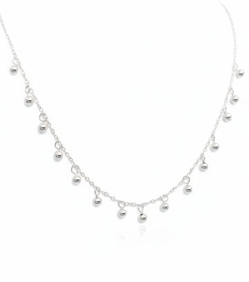 Sterling Silver Dangling Beads Chain Choker Necklace