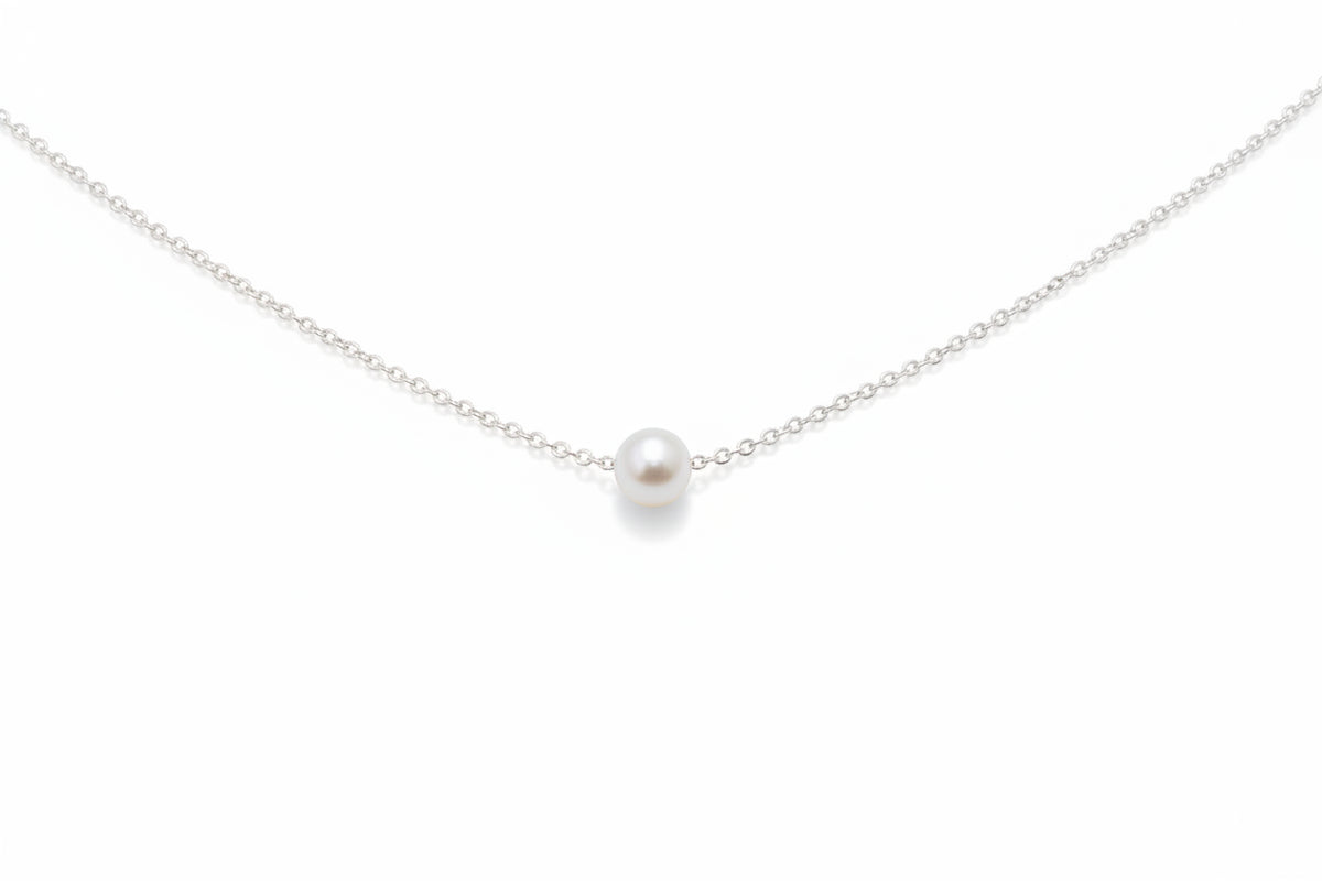 Sterling Silver Floating Natural Pearl Necklace - view 3