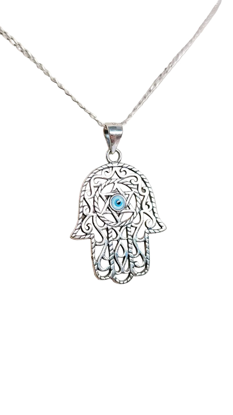 Sterling Silver Evil Eye Hamsa Necklace Chain - view 6