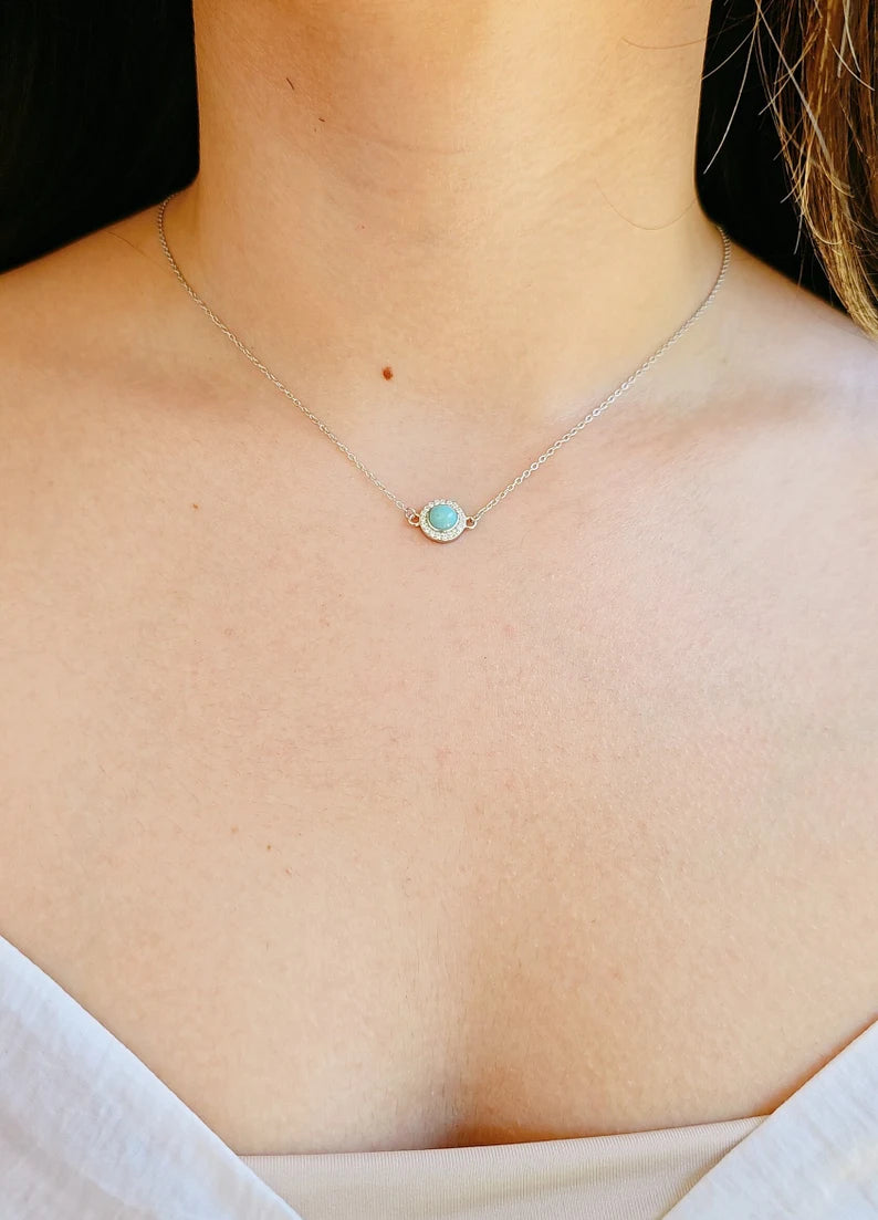 Sterling Silver Larimar Halo Pendant Necklace - view 6