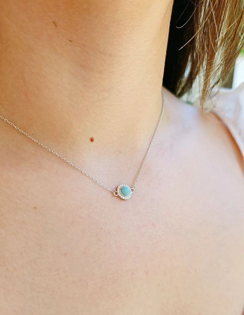 Sterling Silver Larimar Halo Pendant Necklace - view 4