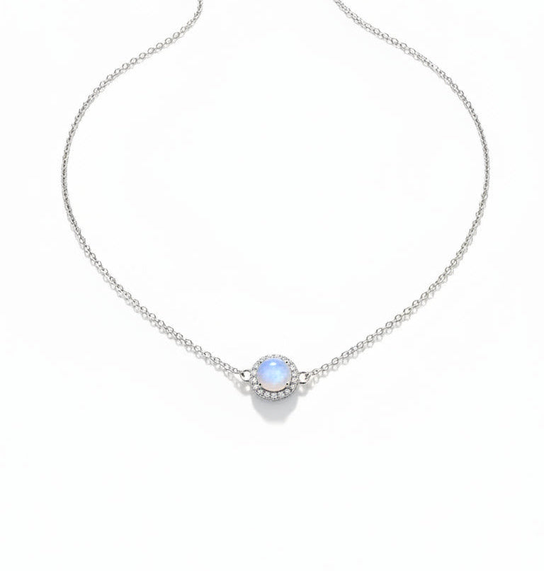 Sterling Silver Dainty Moonstone Pendant Necklace