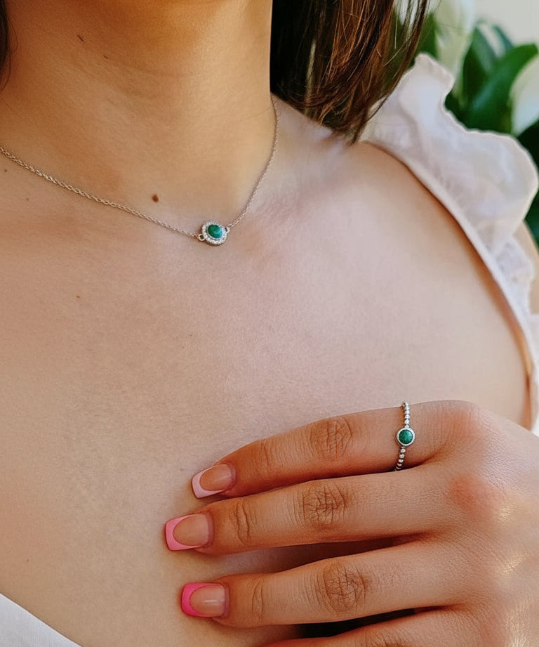Sterling Silver Halo Turquoise Adjustable Necklace - view 4