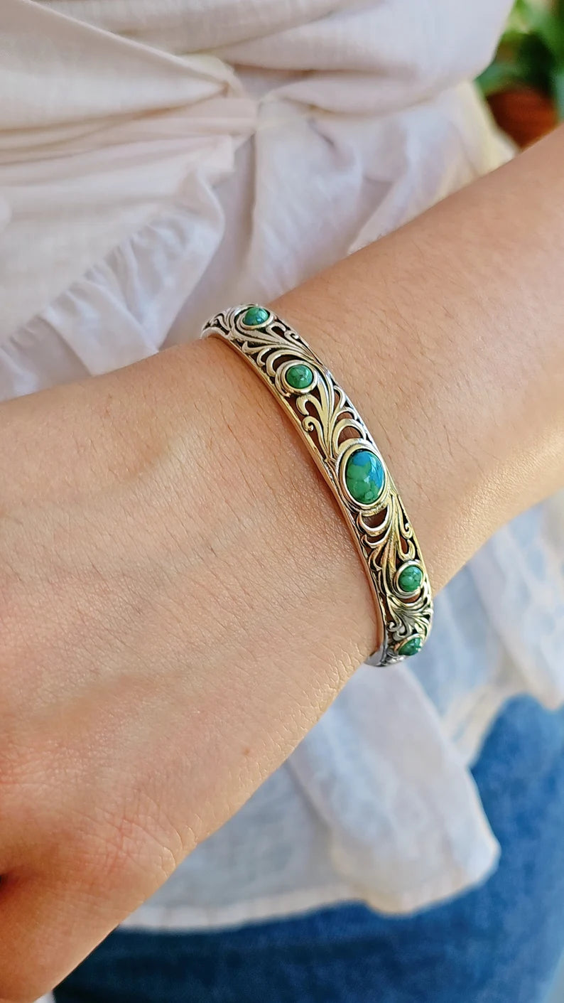 Sterling Silver Turquoise Cuff Bangle Bracelet - view 2