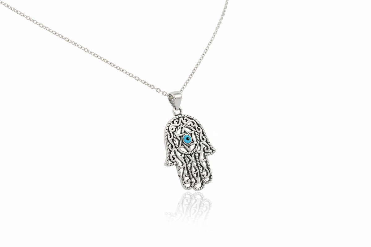 Sterling Silver Evil Eye Hamsa Necklace Chain - view 3