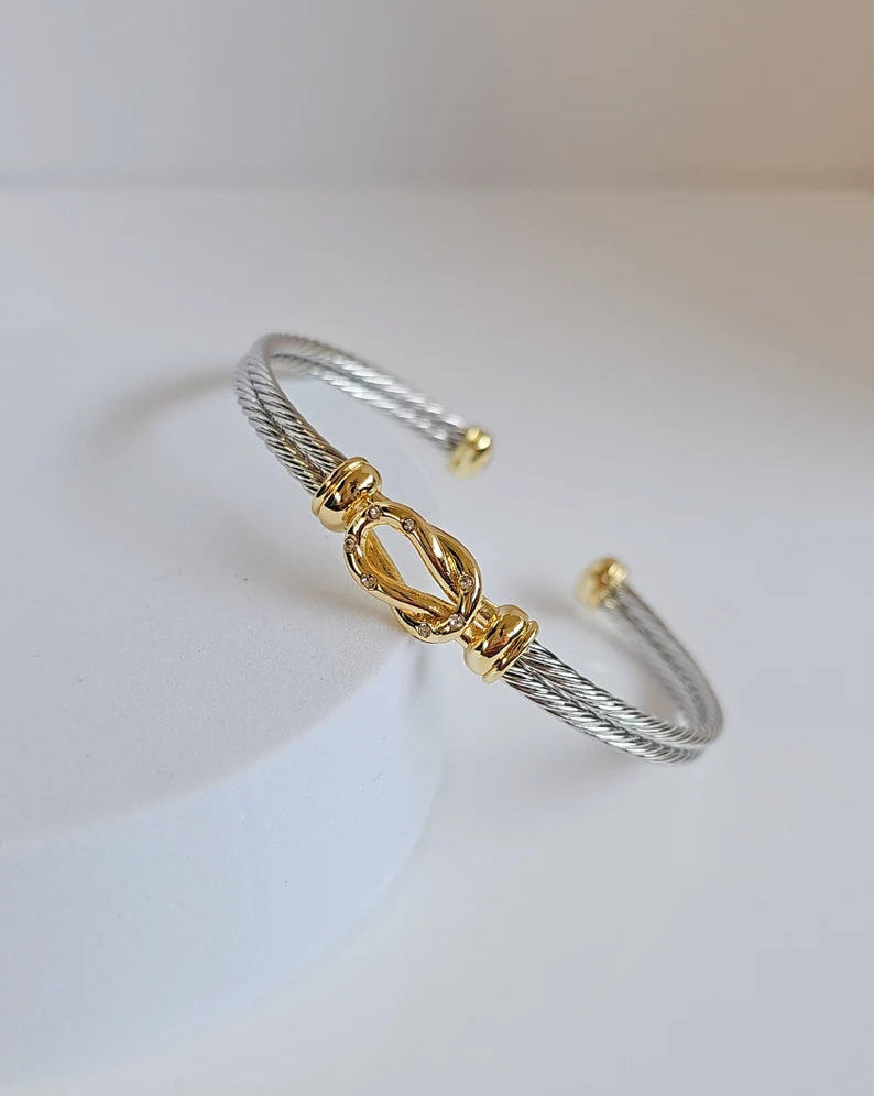 Reef Knot Gold Plated Cable Bangle Bracelet - view 6