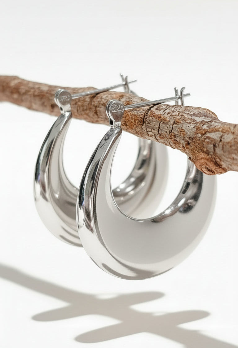 Sterling Silver 925 Large Oval Hoop Earrings