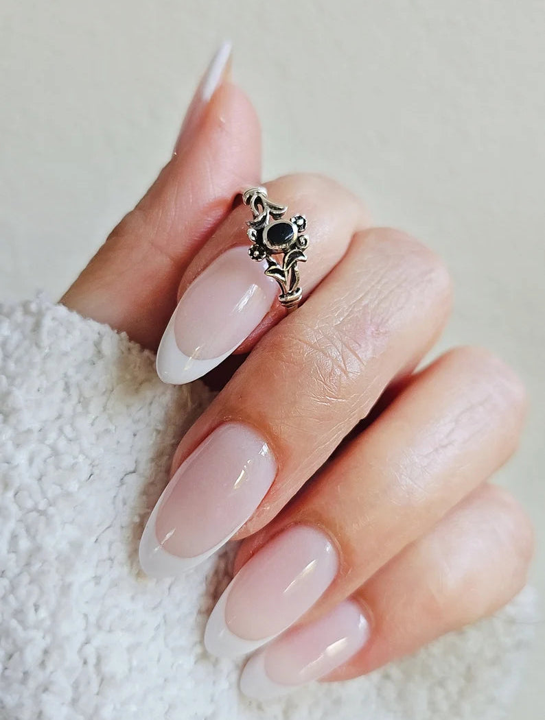 Sterling Silver Dainty Onyx Stone Ring - view 7