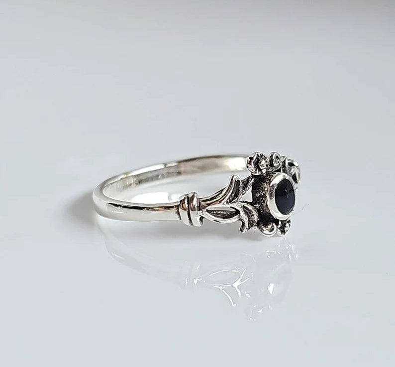 Sterling Silver Dainty Onyx Stone Ring - view 6
