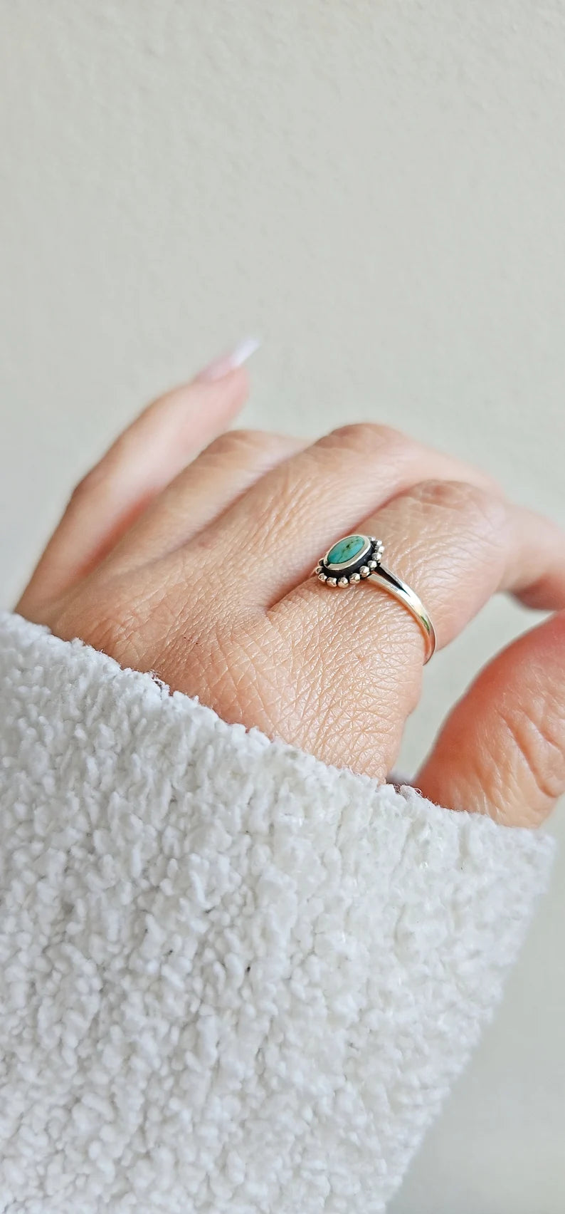 Sterling Silver Beaded Turquoise Bali Ring - view 7