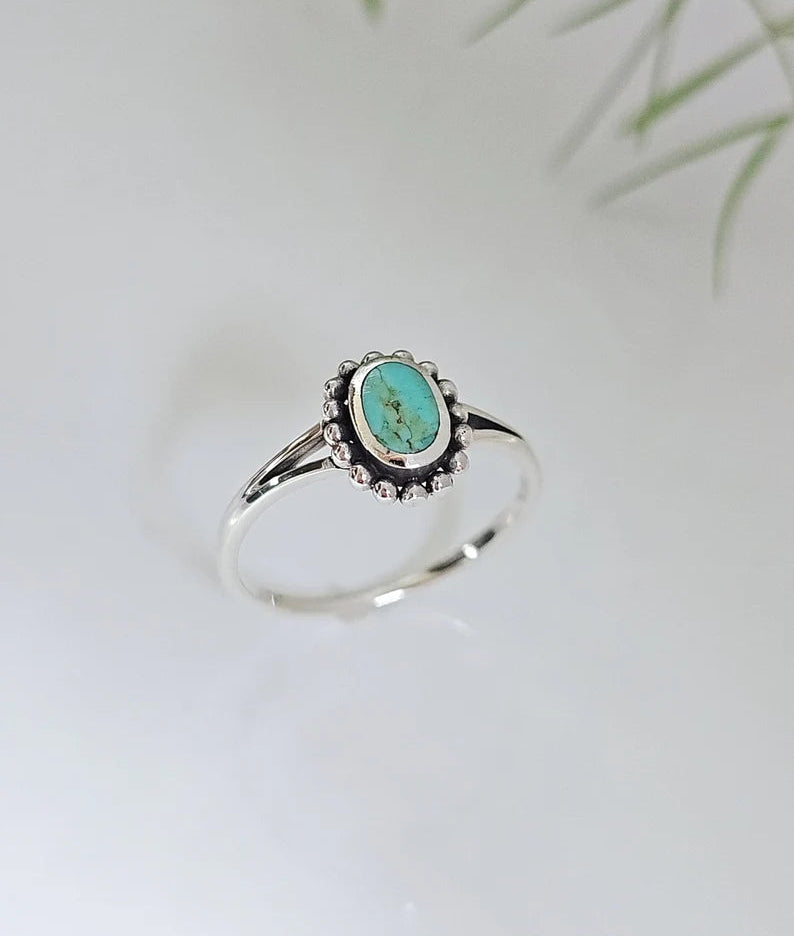 Sterling Silver Beaded Turquoise Bali Ring - view 3