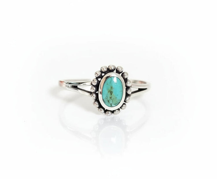 Sterling Silver Beaded Turquoise Bali Ring