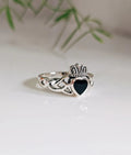 Sterling Silver Onyx Claddagh Ring - view 4