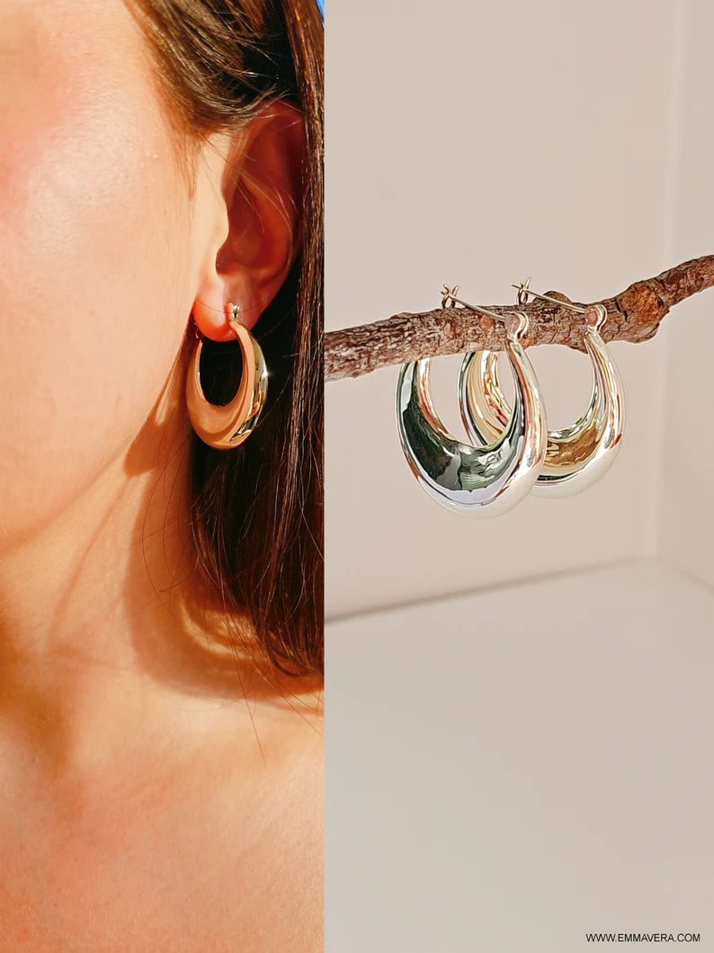 Sterling Silver 925 Large Oval Hoop Earrings - view 7
