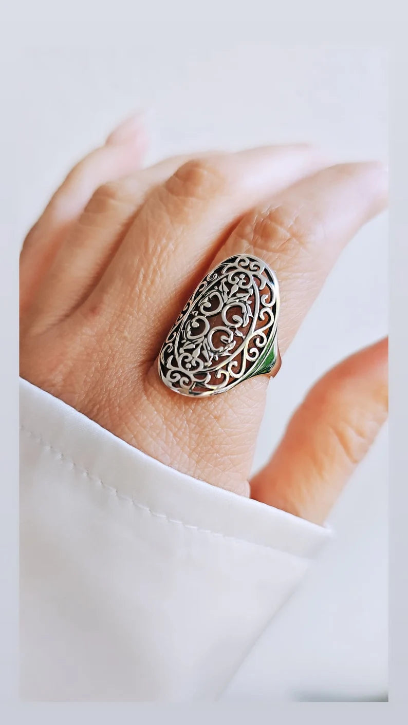 Sterling Silver Shield Filigree Ring - view 6