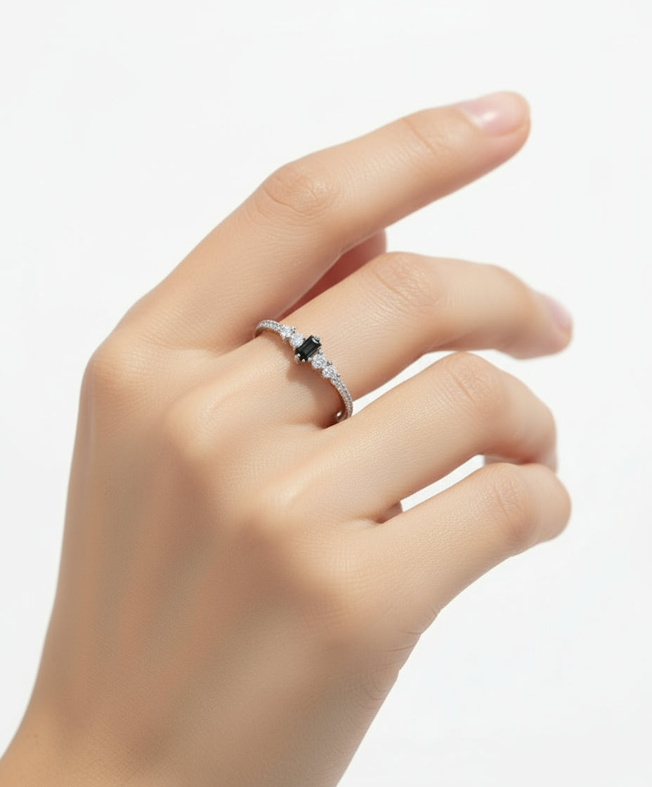 Sterling Silver Black Onyx Promise Ring - view 2