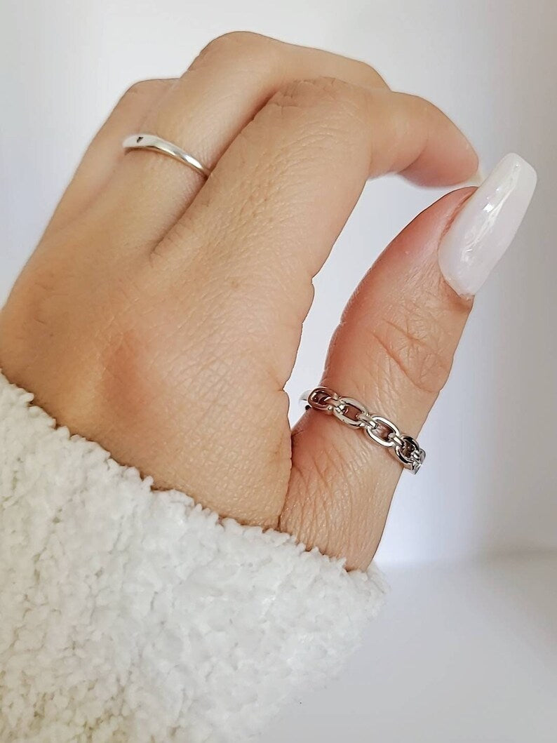 Sterling Silver Chain Stackable Ring - view 3